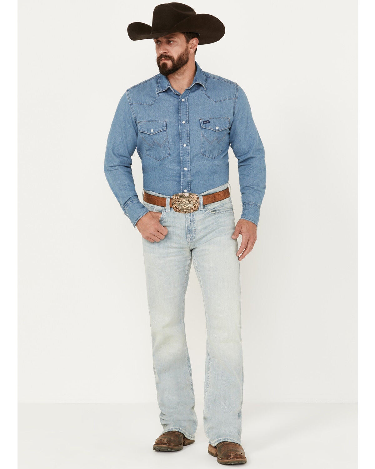 Cody James Men's Pioneer Wash Wyatt Slim Bootcut Stretch Denim Jeans, Light Wash, hi-res