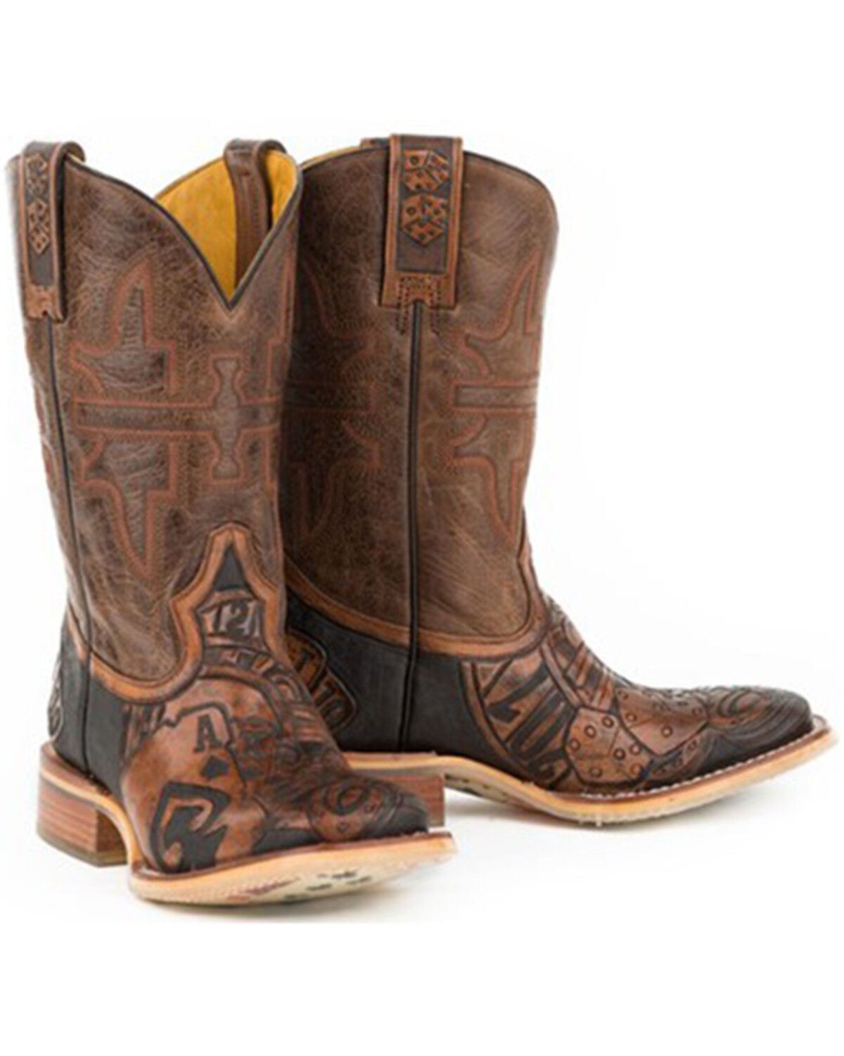 Image #1 - Tin Haul Men's The Gambler Card Shuffle Sole Western Boots - Broad Square Toe, Brown, hi-res