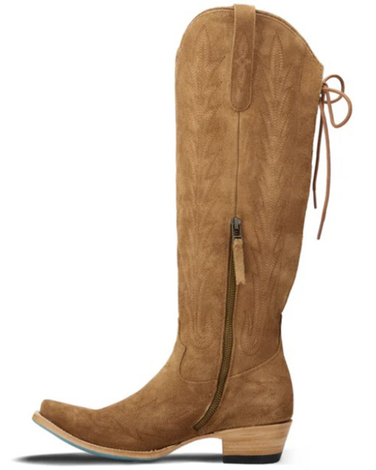Image #3 - Lane Women's Lexington Knee High Corset Suede Western Boots - Snip Toe, Brown, hi-res