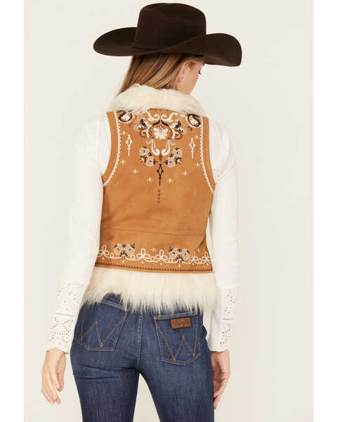 Image #3 - Shyanne Women's Fur Trim Embroidered Vest, Caramel, hi-res