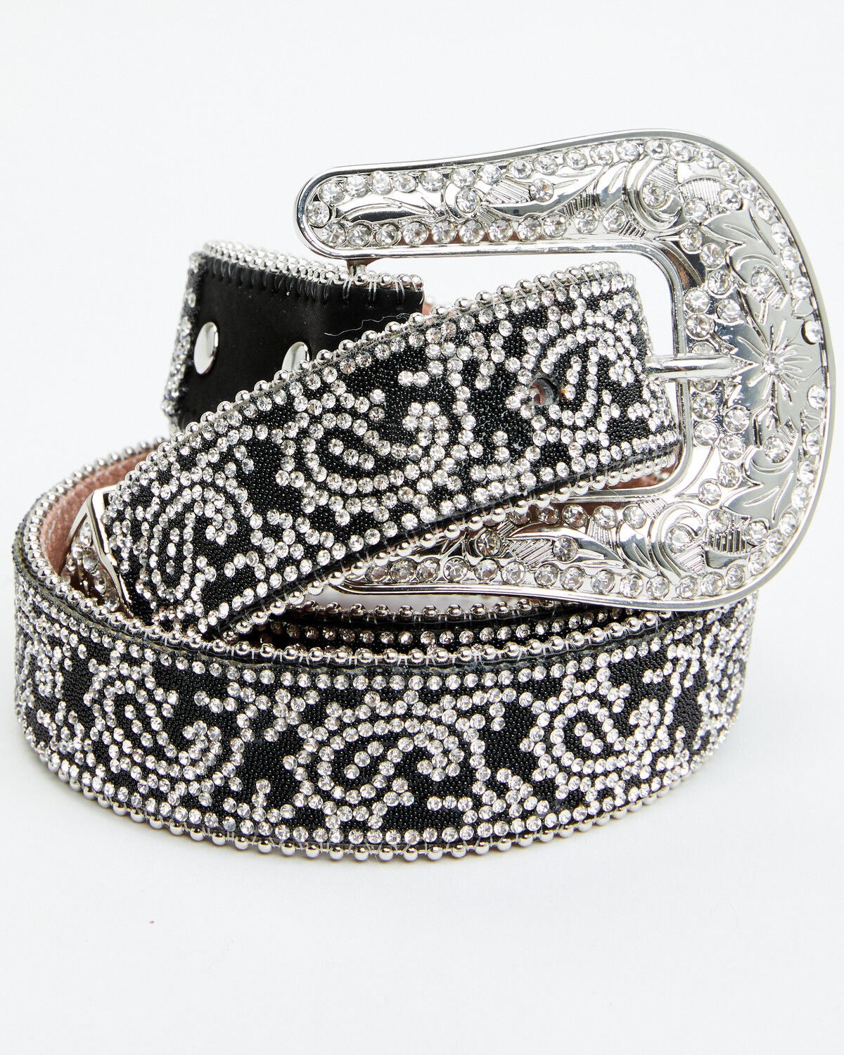 Shyanne Women's Rhinestone Paisley Print Belt, Black, hi-res