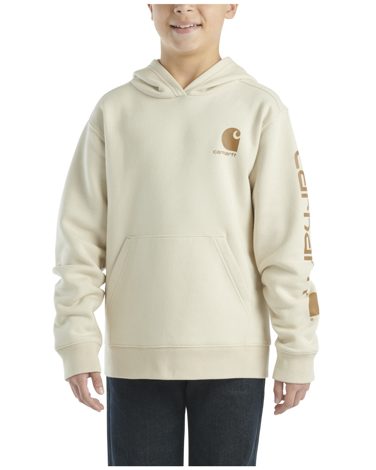Image #1 - Carhartt Little Boys' Solid Logo Hooded Sweatshirt, Cream, hi-res