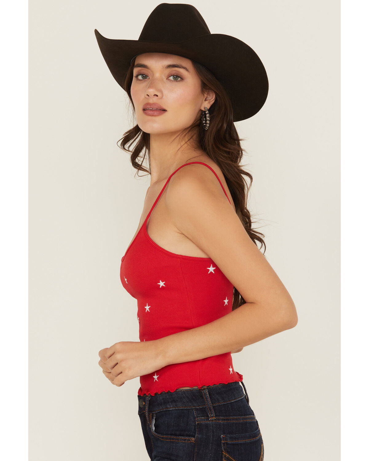 Image #2 - Fornia Women's Star Embroidered Sleeveless Cropped Tank Top, Red, hi-res