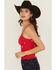 Image #2 - Fornia Women's Star Embroidered Sleeveless Cropped Tank Top, Red, hi-res