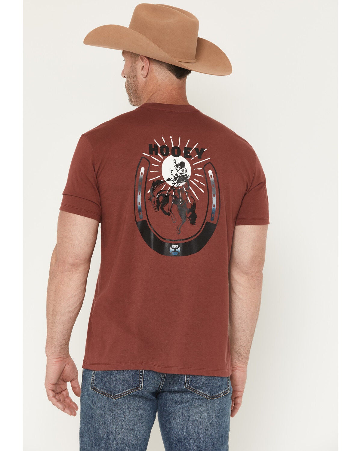 Hooey Men's Lucky Rider Short Sleeve Graphic T-Shirt, Burgundy, hi-res