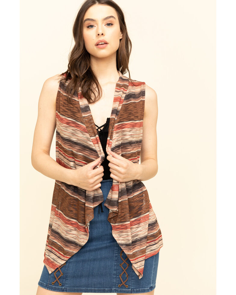 Rock & Roll Denim Women's Knit Stripe Vest , Brown, hi-res