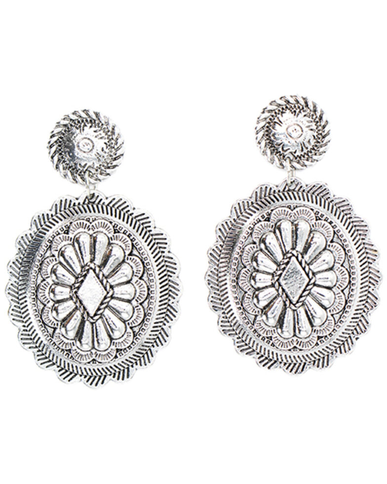 American Accessories Women's Silver Concho Chandelier Earrings, Silver, hi-res