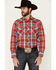 Image #1 - Roper Men's Warm Red Large Plaid Long Sleeve Pearl Snap Western Shirt, Red, hi-res