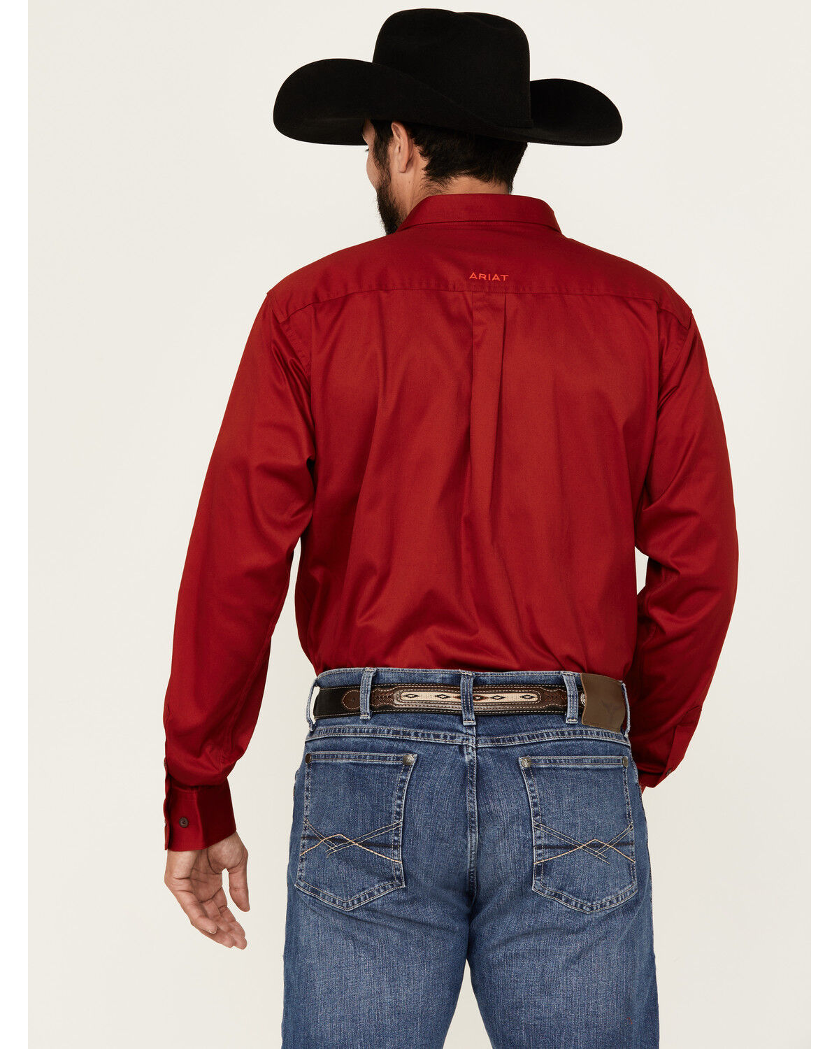 Image #4 - Ariat Men's Boot Barn Exclusive Team Logo Twill Fitted Long Sleeve Button-Down Western Shirt, Red, hi-res