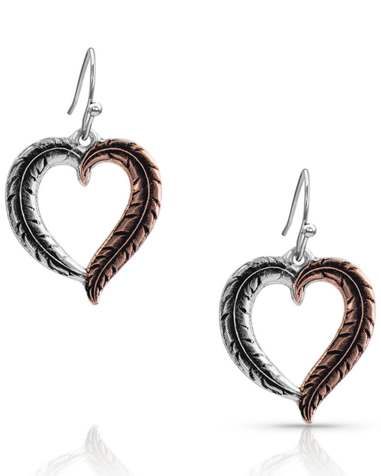 Montana Silversmiths Women's Hearts Aflutter Feather Earrings, Silver, hi-res