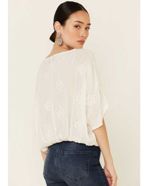 Image #4 - Angie Women's Embroidered Button-Down Long Sleeve Flowy Top, White, hi-res