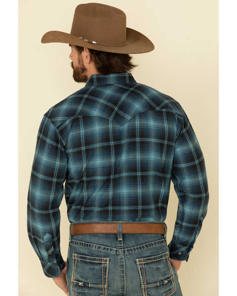 Image #2 - Resistol Men's Ombre Large Plaid Print Long Sleeve Western Snap Shirt , Blue, hi-res