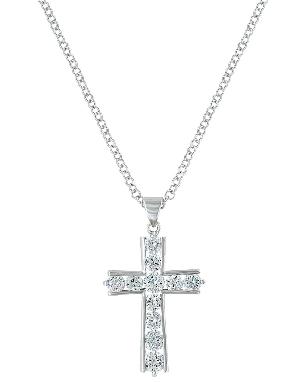 Image #1 - Montana Silversmiths Women's Round Brilliance Cross Necklace, Silver, hi-res