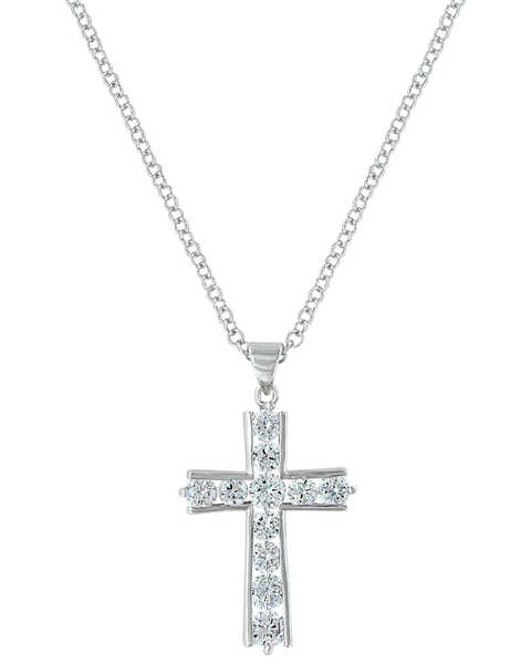 Montana Silversmiths Women's Round Brilliance Cross Necklace , Silver, hi-res
