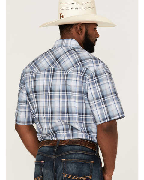 Image #4 - Wrangler Retro Men's Large Plaid Print Short Sleeve Snap Western Shirt , Blue, hi-res