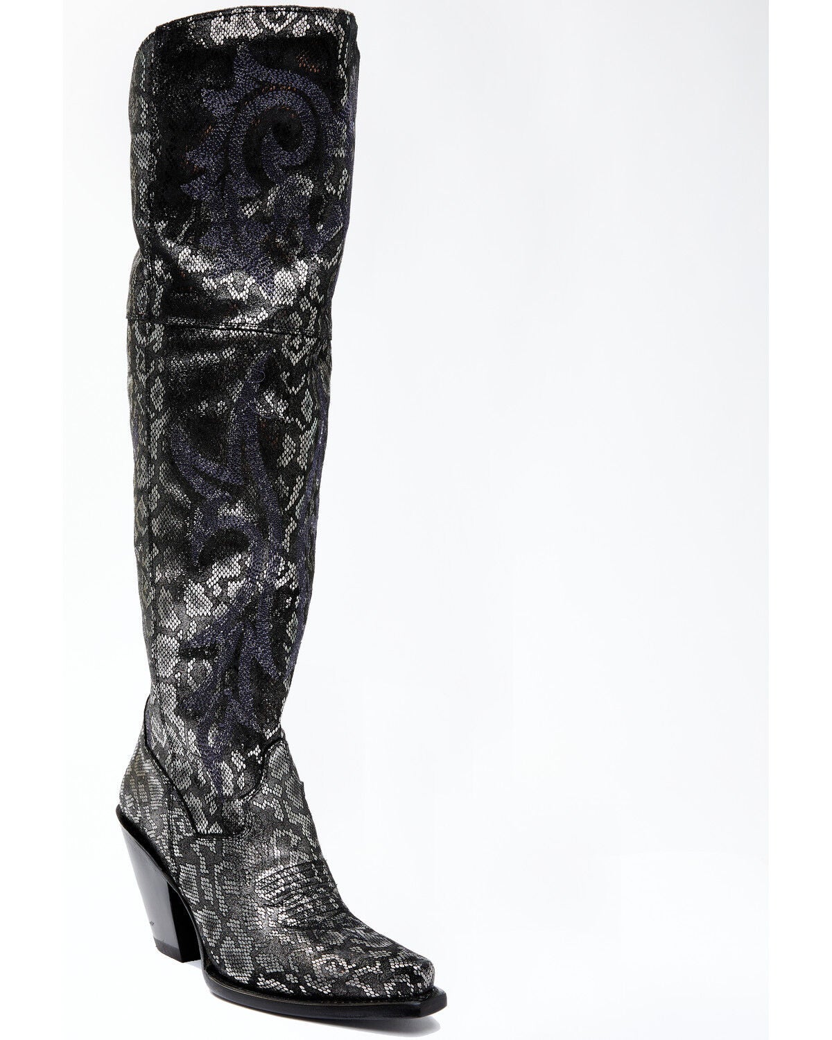 Image #1 - Dan Post Women's Black Snake Print Western Boots - Snip Toe, , hi-res