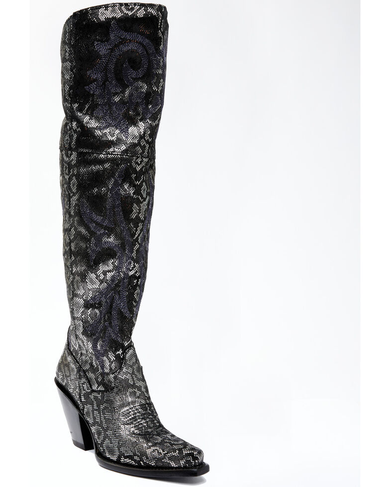 Dan Post Women's Black Snake Print Western Boots - Snip Toe, Silver, hi-res