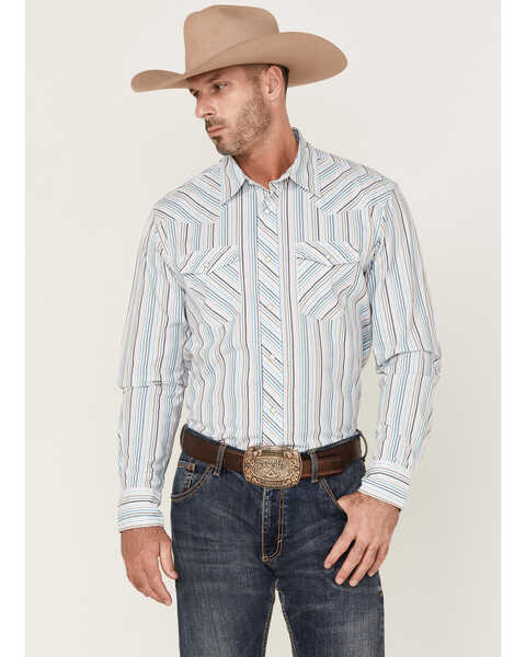 Wrangler 20X Men's Advanced Comfort Striped Long Sleeve Snap Western Shirt , Turquoise, hi-res