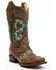 Image #1 - Corral Women's Studded Floral Embroidery Western Boots - Square Toe, Brown, hi-res