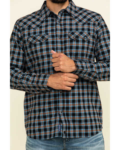 Image #4 - Moonshine Spirit Men's Train Track Check Plaid Print Long Sleeve Western Shirt , Black, hi-res