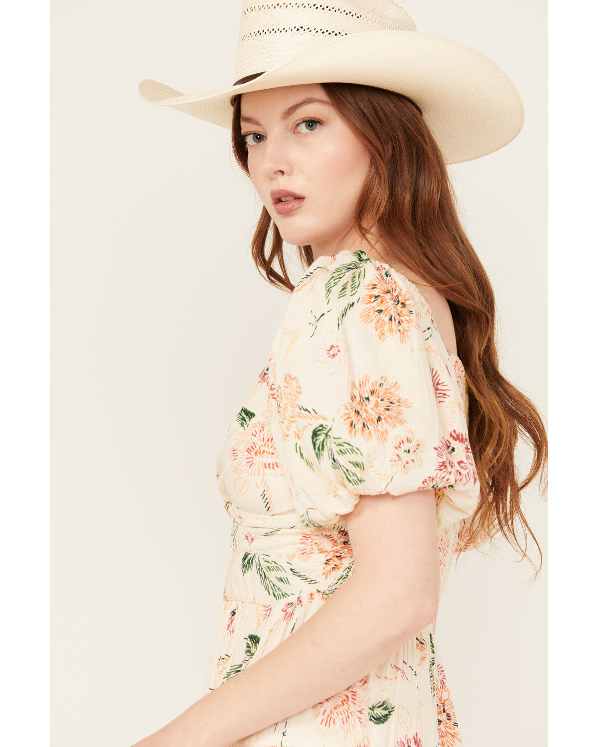 Image #2 - Angie Women's Floral Print Short Sleeve Mini Dress, Ivory, hi-res