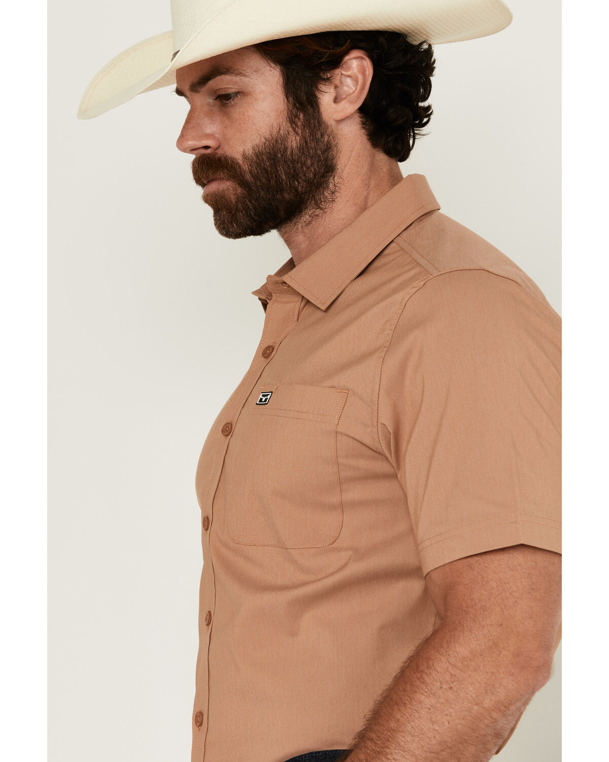 Image #2 - Kimes Ranch Men's Linville Solid Short Sleeve Button-Down Performance Shirt, Tan, hi-res