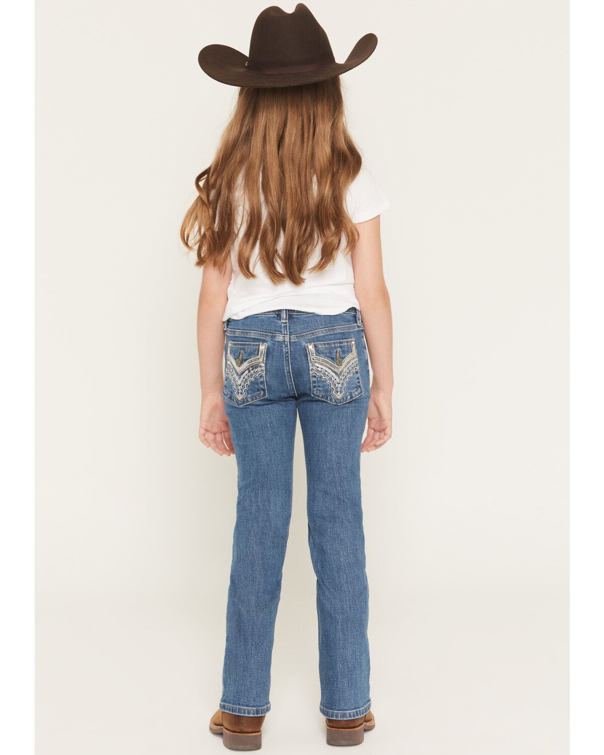 Shyanne Little Girls' Rome Dark Wash Embellished Pocket Bootcut Stretch Denim Jeans, Dark Wash, hi-res