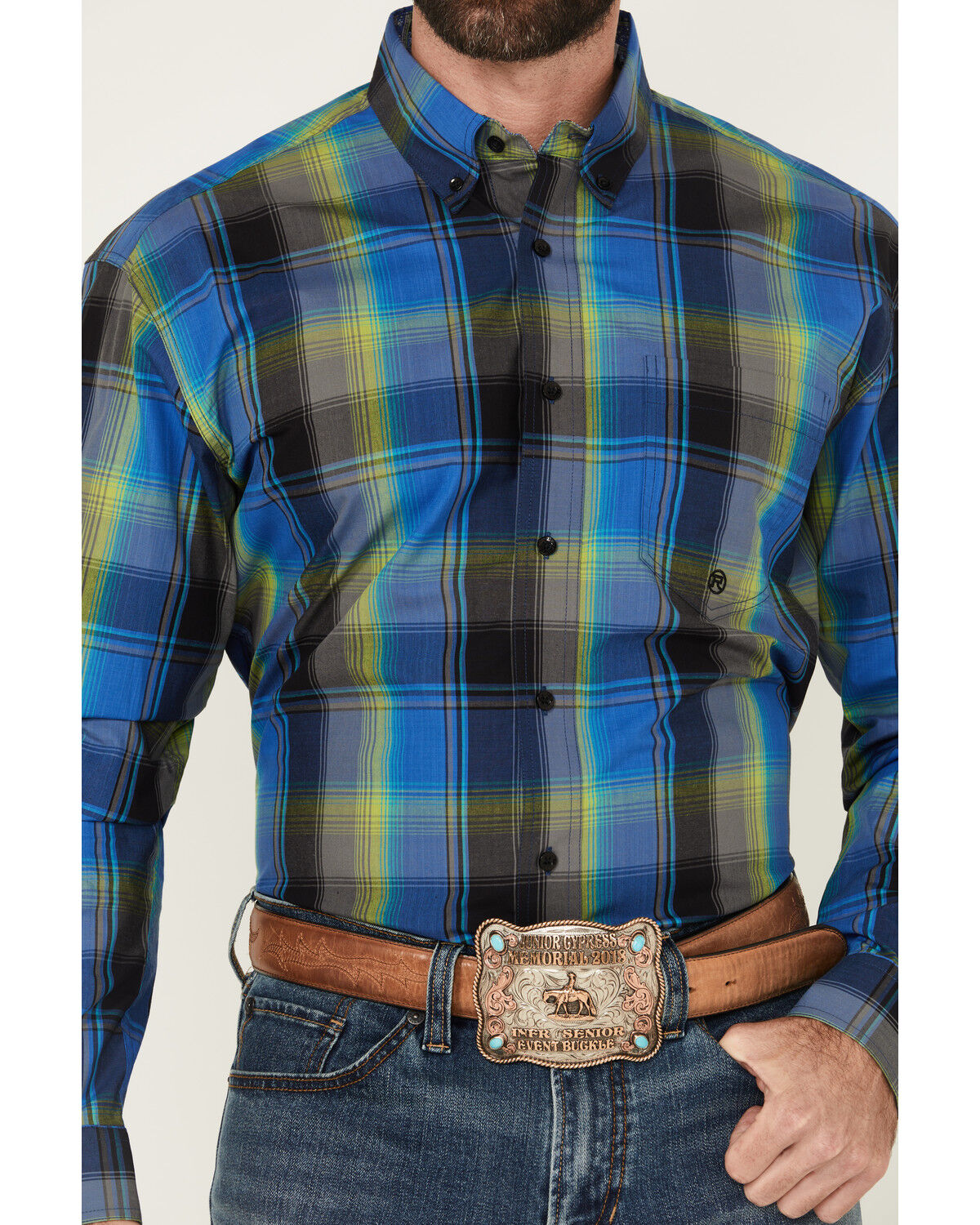 Image #3 - Roper Men's Amarillo Plaid Print Long Sleeve Button-Down Western Shirt, Blue, hi-res