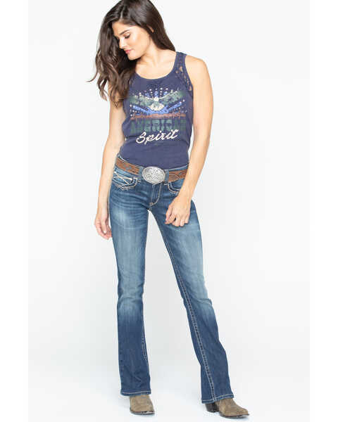 Image #1 - Ariat Women's R.E.A.L Mid Rise Entwined Bootcut Jeans, Blue, hi-res