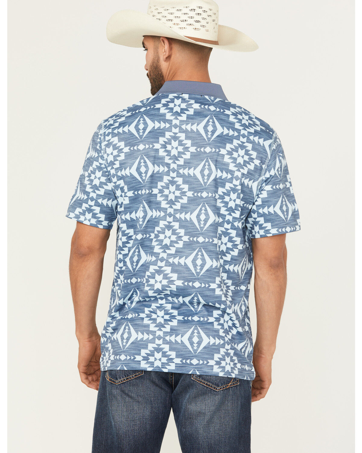 Image #4 - RANK 45® Men's Stock Southwestern Print Short Sleeve Polo, Light Blue, hi-res