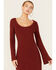 Image #2 - Revel Women's Solid Bell Sleeve Sweater Midi Dress, Rust Copper, hi-res