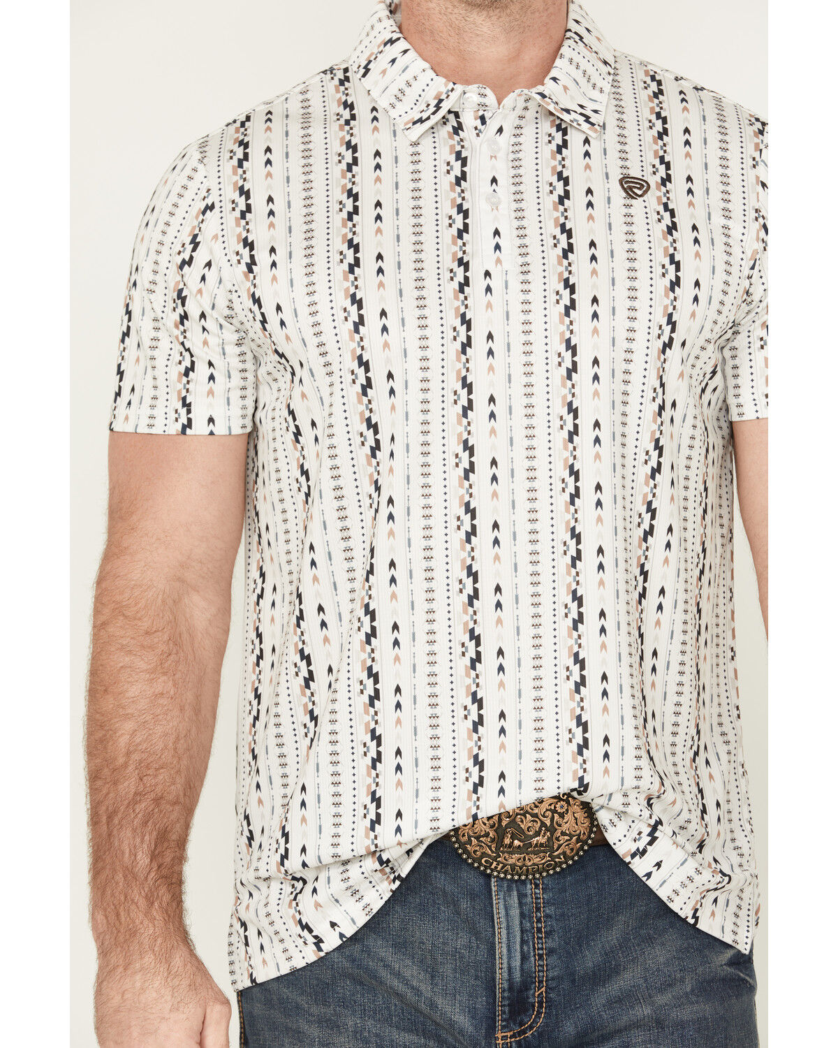 Image #3 - Rock & Roll Denim Men's Southwestern Striped Short Sleeve Stretch Polo, Natural, hi-res