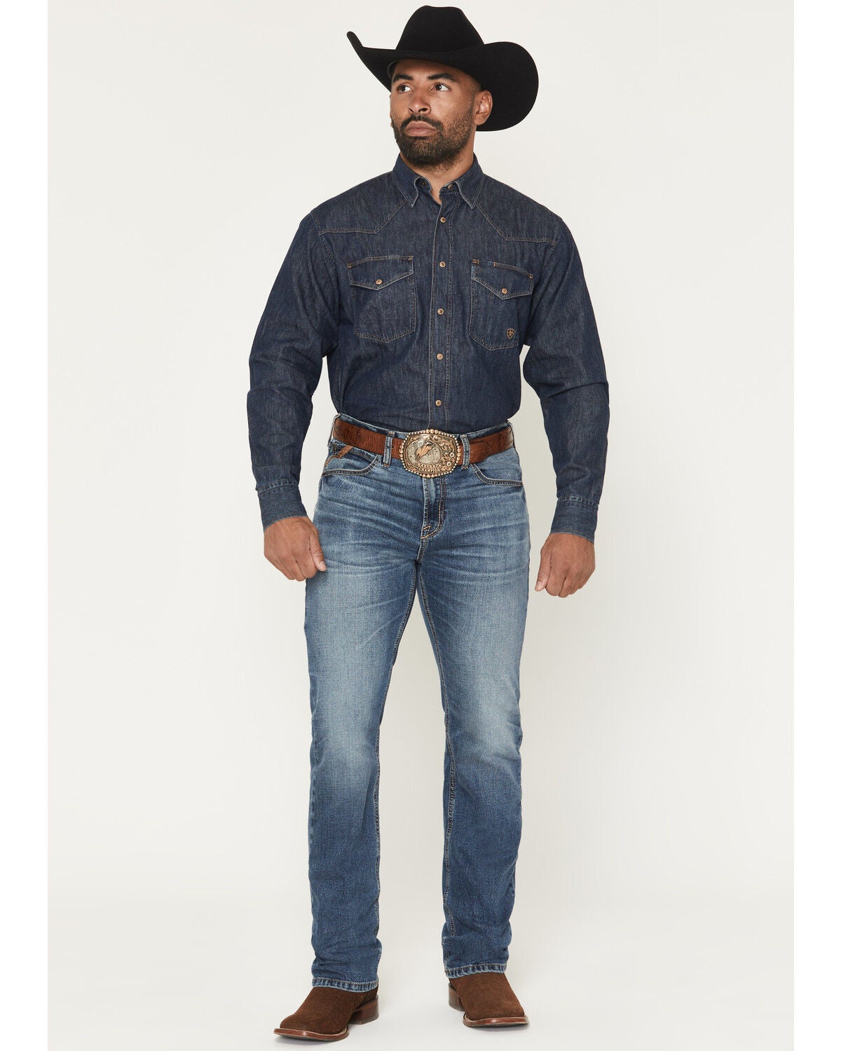 Image #1 - Ariat Men's M7 Livermore Medium Wash Slim Straight Stretch Denim Jeans, Medium Wash, hi-res