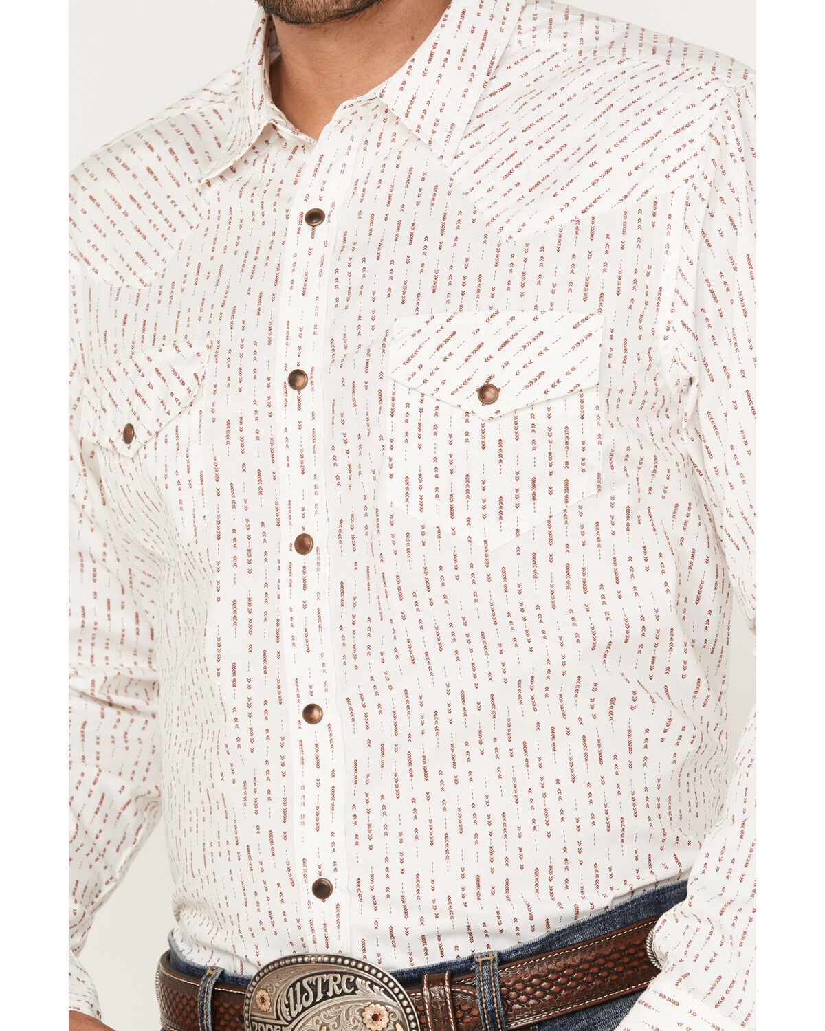 Image #3 - Gibson Men's Grapevine Arrow Geo Print Long Sleeve Snap Western Shirt, Ivory, hi-res