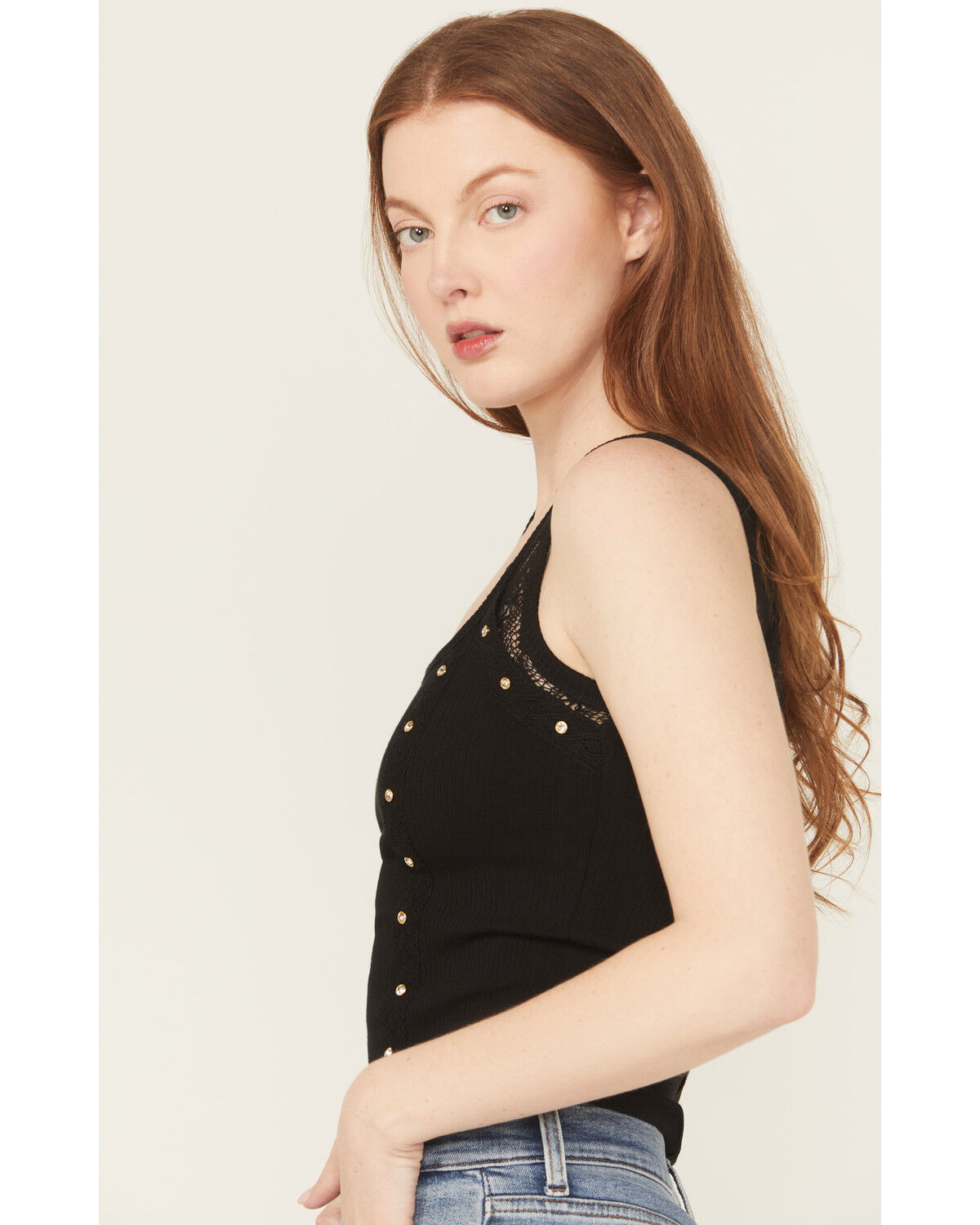 Image #2 - Miss Me Women's Rhinestone Rib Tank, Black, hi-res