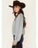 Image #2 - Wild Moss Women's Striped Button-Down Long Sleeve Top, Blue, hi-res