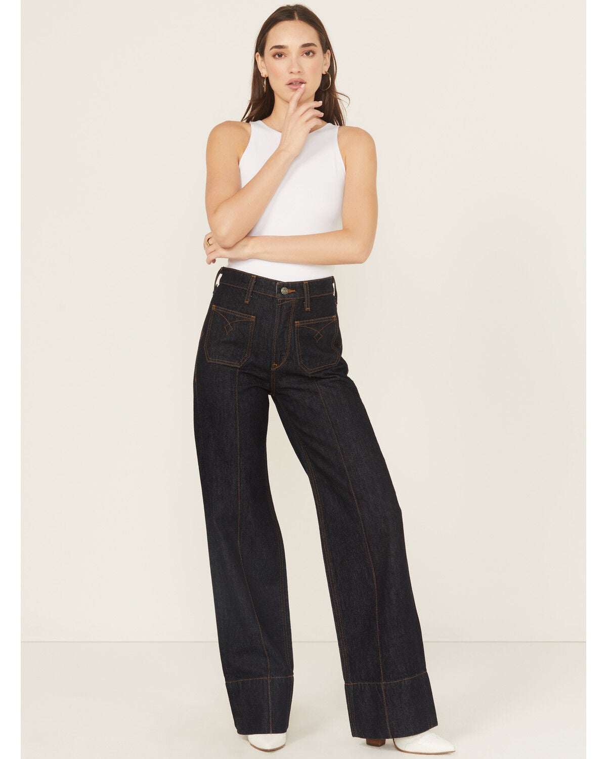 Image #1 - Ariat Women's Dark Wash Wide Leg Utility Denim Jeans, Dark Wash, hi-res