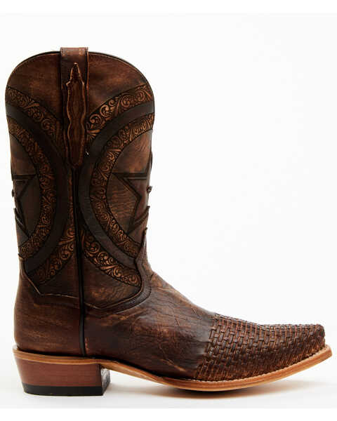 Image #2 - Dan Post Men's Embossed Star & Studded Basketweave Western Leather Boots - Snip Toe, Brown, hi-res