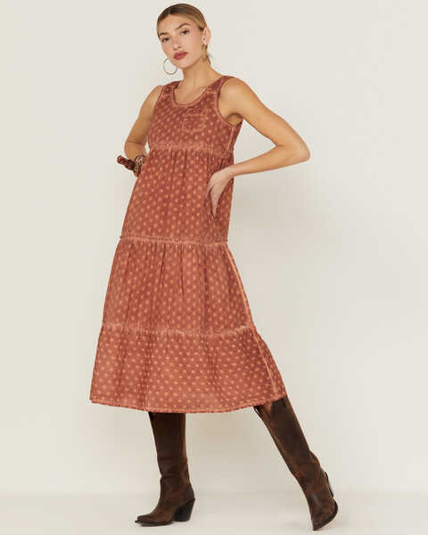Image #3 - Cleo + Wolf Women's Textured Floral Midi Dress, Brick Red, hi-res