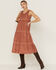 Image #3 - Cleo + Wolf Women's Textured Floral Midi Dress, Brick Red, hi-res