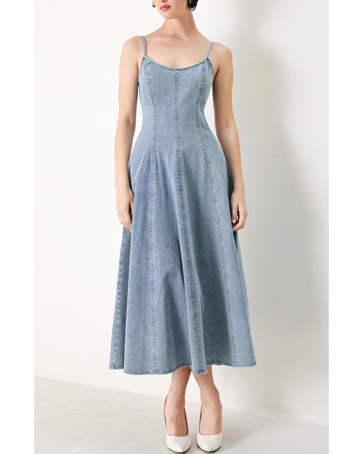 Flying Tomato Women's Cloud Ninette Denim Midi Dress, Light Wash, hi-res