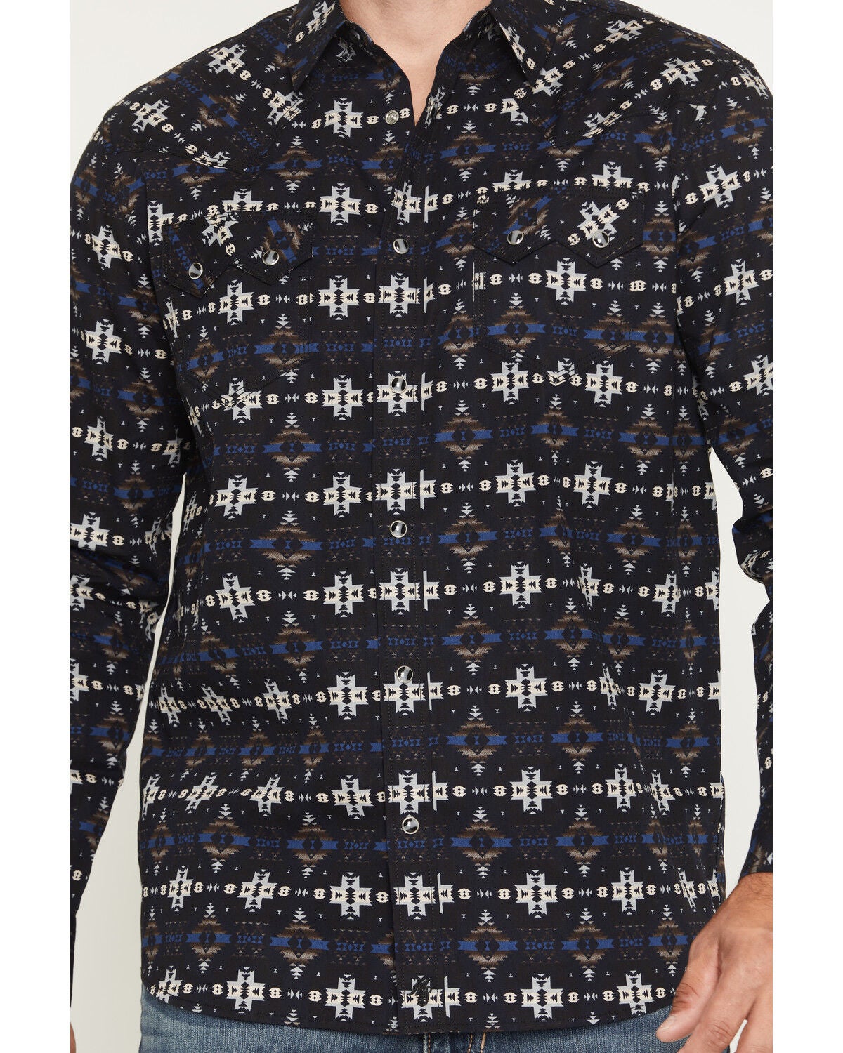 Image #3 - Moonshine Spirit&reg; Men's Indian Wells Southwestern Print Long Sleeve Snap Western Shirt, Navy, hi-res