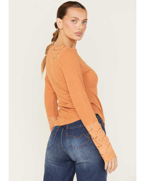 Image #4 - Miss Me Women's Eyelet Lace Ribbed Top, Rust Copper, hi-res