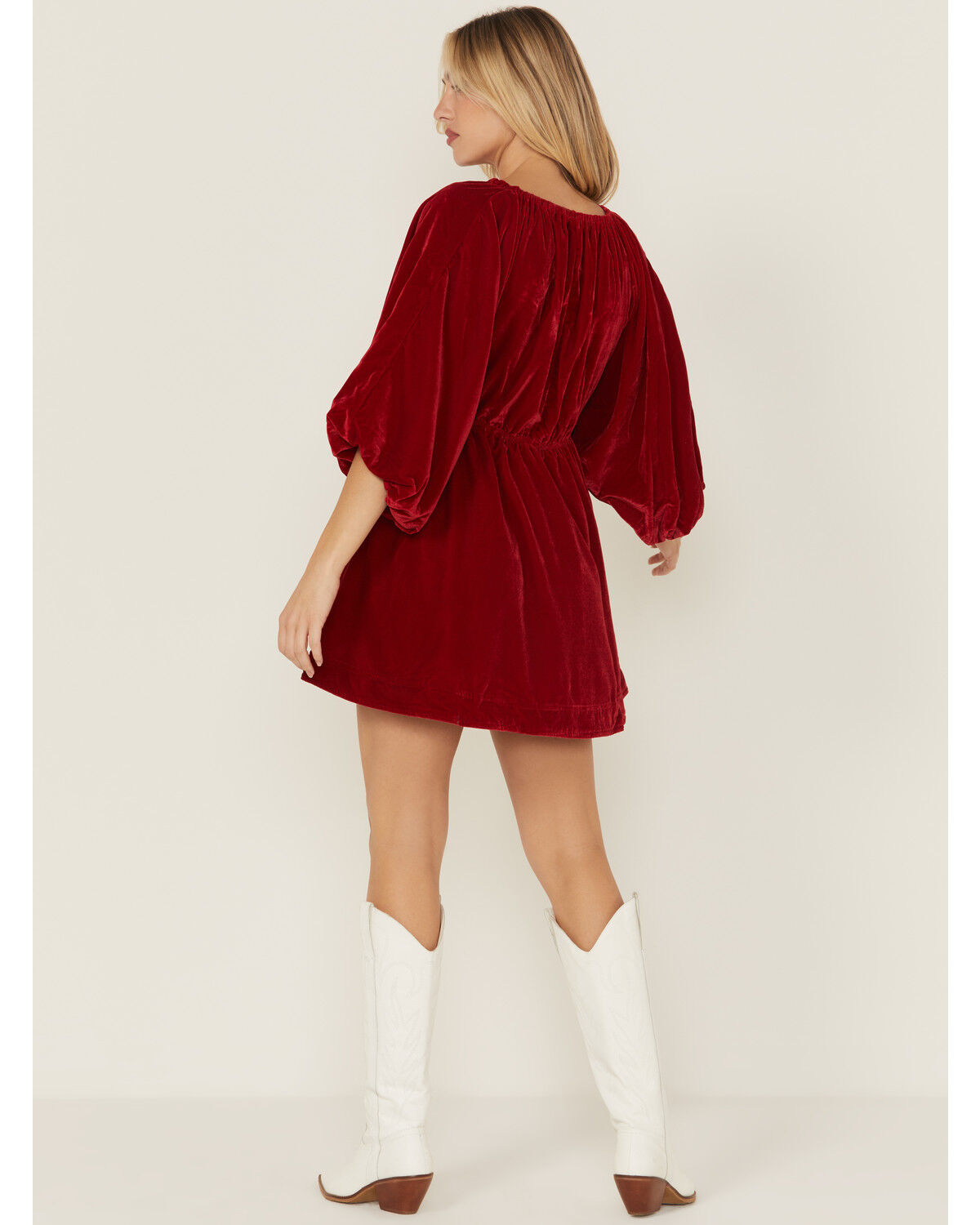 Image #4 - Free People Women's Portia Velvet Long Sleeve Mini Dress, Red, hi-res