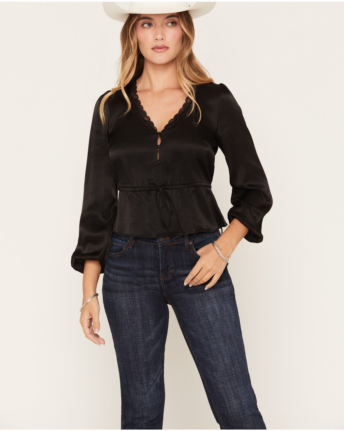 Image #1 - Idyllwind Women's Berwick Tie-Front Blouse, Black, hi-res