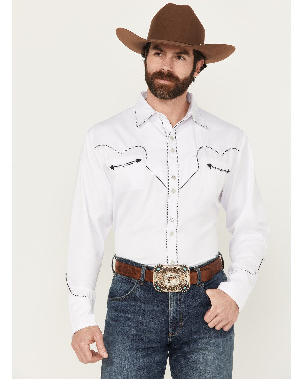 Scully White Retro Western Shirt, White, hi-res
