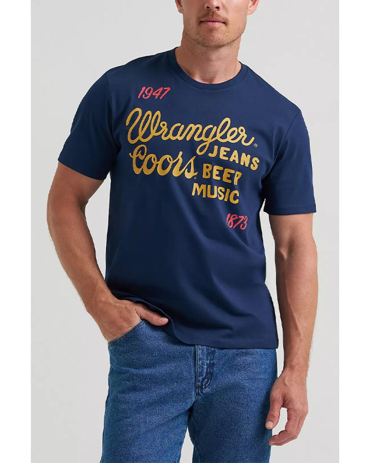 Wrangler X Coors Banquet Men's Logo Short Sleeve Graphic T-Shirt, Navy, hi-res