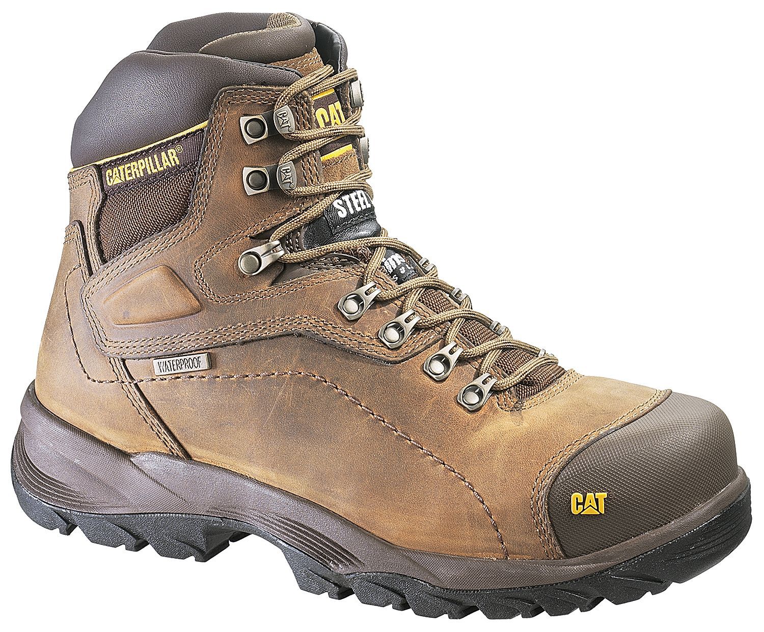 Image #1 - CAT Men's Diagnostic Waterproof Insulated 6" Lace-Up Work Boots - Steel Toe, Dark Khaki, hi-res