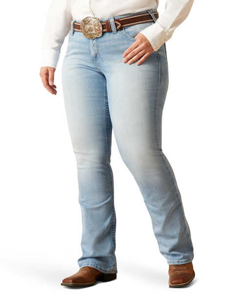 Ariat Women's Nebraska Light Wash Mid Rise Hope Stretch Bootcut Jeans - Plus, Light Wash, hi-res