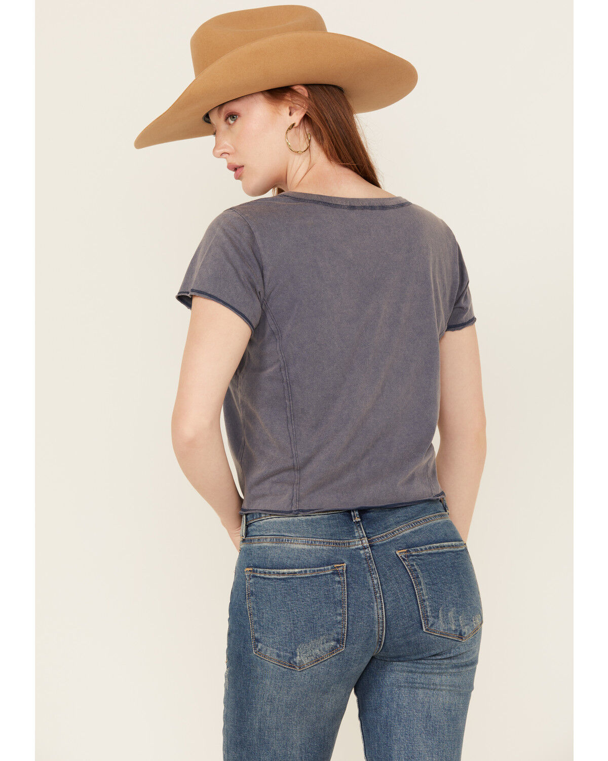 Image #4 - Cleo + Wolf Women's Freedom Short Sleeve Graphic Baby Tee, Navy, hi-res